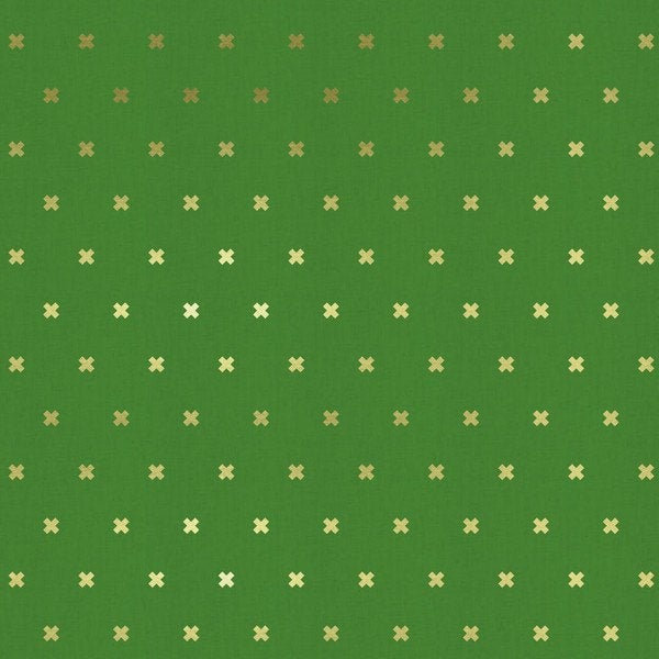 12-Inch End of Bolt Remnant XOXO in Picnic Gold Metallic, Cotton+Steel Basics, Rashida Coleman Hale, RJR Fabrics, 100% Cotton Fabric, 5001-008