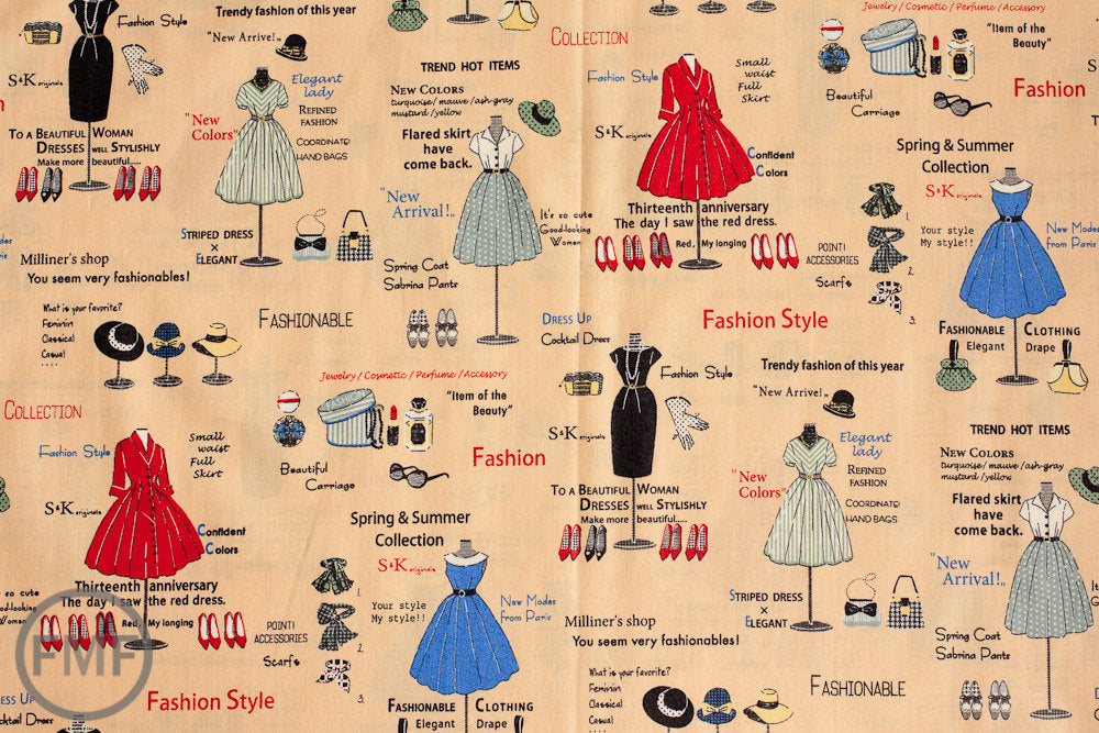 Suzuko Koseki Show Window in Apricot, Yuwa Fabric, SZ816973C, 100% Cotton Japanese Fabric