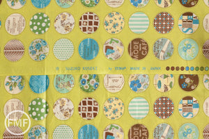 Suzuko Koseki Small Patchwork Circles in Lime, Yuwa Fabric, SZ816975D, 100% Cotton Japanese Fabric