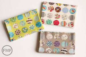 Suzuko Koseki Small Patchwork Circles in Putty, Yuwa Fabric, SZ816975C, 100% Cotton Japanese Fabric