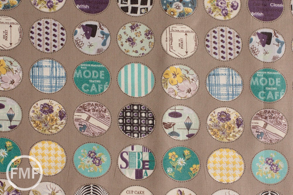 Suzuko Koseki Small Patchwork Circles in Putty, Yuwa Fabric, SZ816975C, 100% Cotton Japanese Fabric