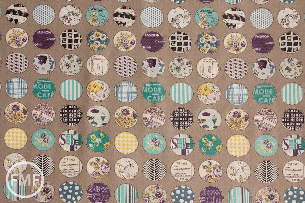 Suzuko Koseki Small Patchwork Circles in Putty, Yuwa Fabric, SZ816975C, 100% Cotton Japanese Fabric