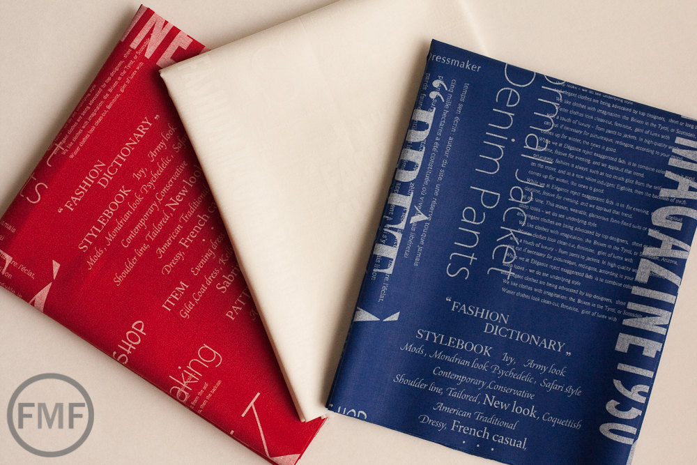 Suzuko Koseki Fashion Magazine Small Text in White, Yuwa Fabric, SZ816972E, 100% Cotton Japanese Fabric