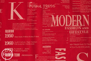 Suzuko Koseki Fashion Magazine Large Text in Red, Yuwa Fabric, SZ816914F, 100% Cotton Japanese Fabric