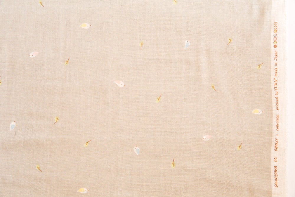 Yuwa Birds in Natural, Sawayaka Do Emiko's Collection, Double Gauze Cotton Fabric, Yuwa Fabrics, 912399C