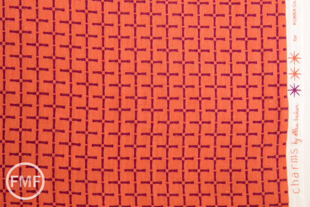 Charms Bamboo in Orange, Ellen Baker for Kokka Fabrics, Double Gauze Cotton Fabric, JG-42100-102A