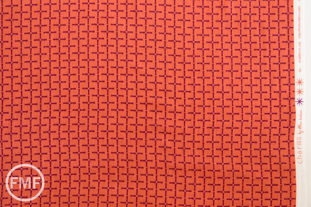 Charms Bamboo in Orange, Ellen Baker for Kokka Fabrics, Double Gauze Cotton Fabric, JG-42100-102A