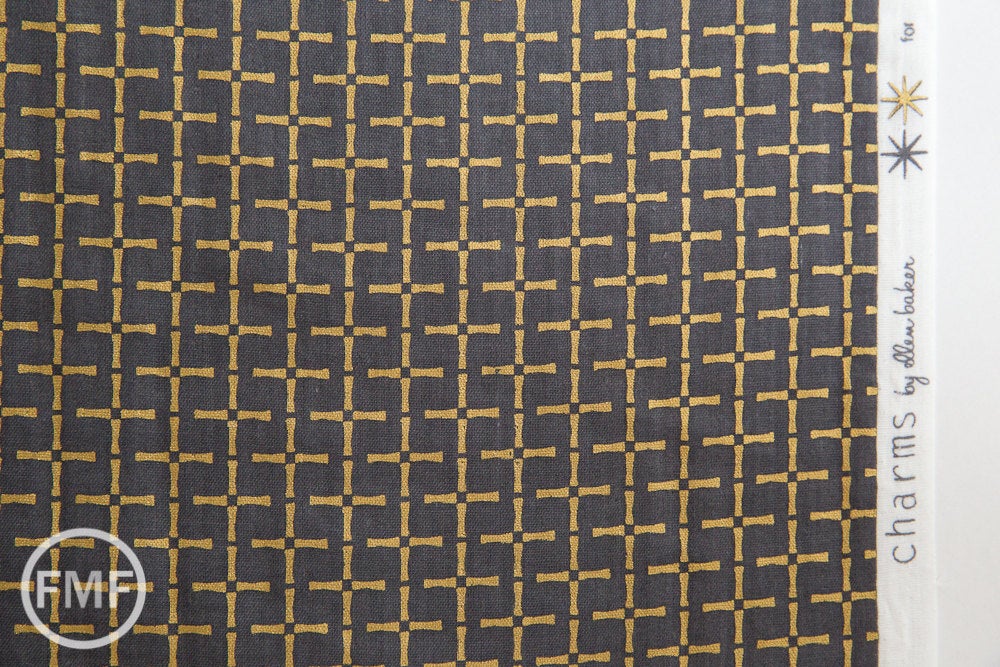 Charms Bamboo in Metallic Gold, Ellen Baker for Kokka Fabrics, Double Gauze Cotton Fabric, JG-42100-102C