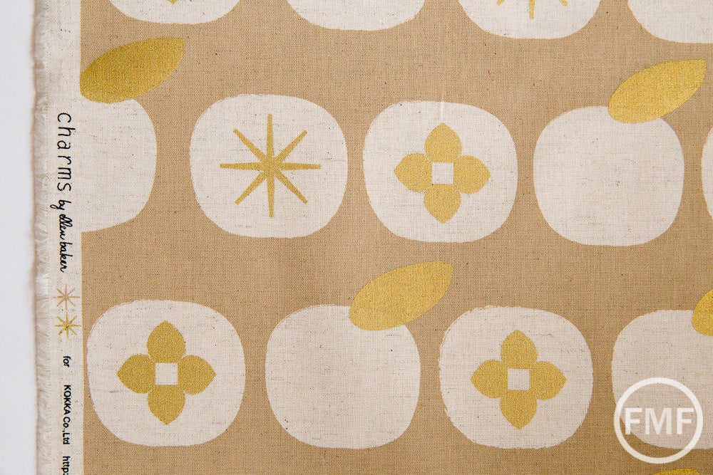 Charms Persimmons CANVAS in Gold Metallic, Ellen Baker for Kokka Fabrics, Cotton and Linen Canvas Fabric, JG-42200-200C
