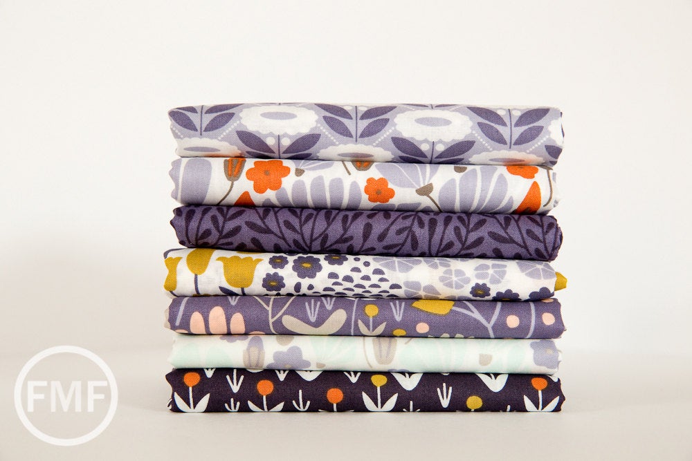 Morning Song Dotty Blooms in Dusk, Elizabeth Olwen, 100% GOTS-Certified Organic Cotton, Cloud9 Fabrics, 129712