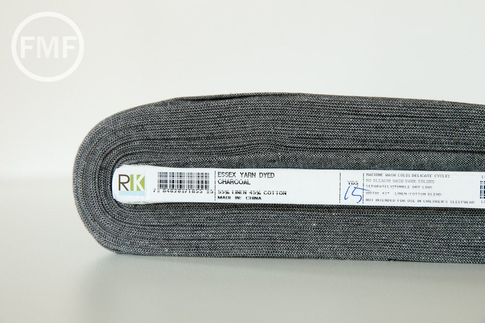 21-Inch End of Bolt Remnant CHARCOAL Yarn Dyed Essex, Linen and Cotton Blend Fabric from Robert Kaufman, E064-1071