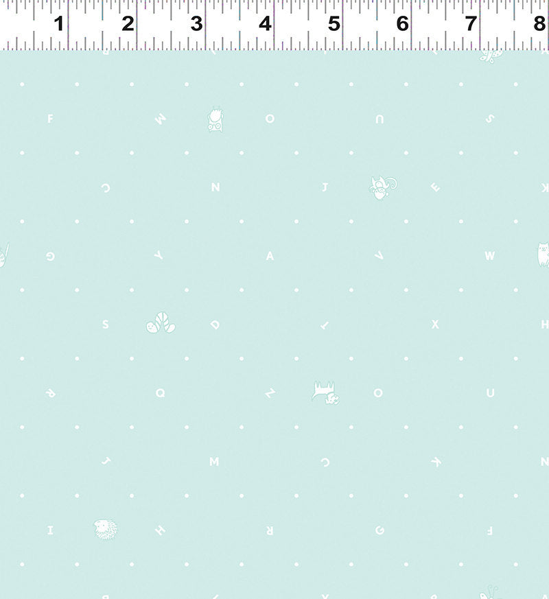 Animal ABCs Scattered Alphabet in Baby Blue, Alyssa Thomas, Penguin and Fish, 100% Organic Cotton, Clothworks, Y-1693-29