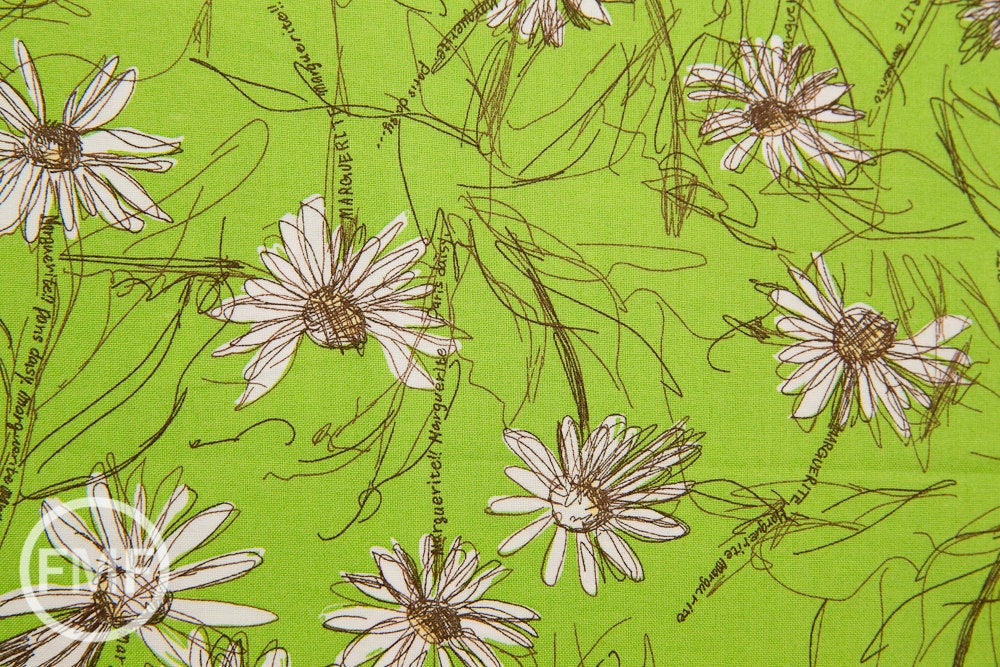Suzuko Koseki Small Marguerite Daisy in Lime Green, Yuwa Fabric