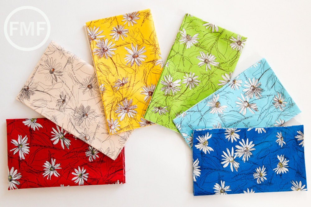 マルコのシルク Suzuko Koseki Small Marguerite Daisy in Lime Green, Yuwa Fabric