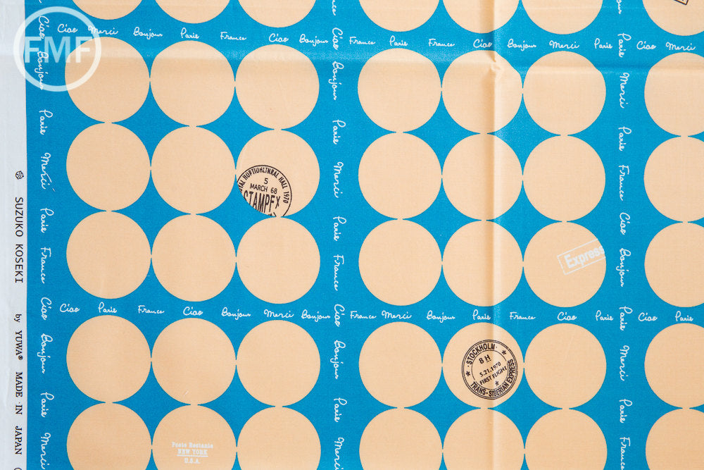 Suzuko Koseki French Small Dot in Blue and Peach, Yuwa Fabric, 100% Cotton Japanese Fabric