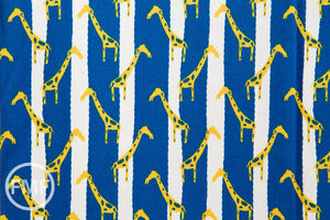 Zoo Candy Giraffe Jail in Yellow and Blue, Hokkoh Fabrics, 100% Cotton Basket Weave Fabric, 71-210-3E