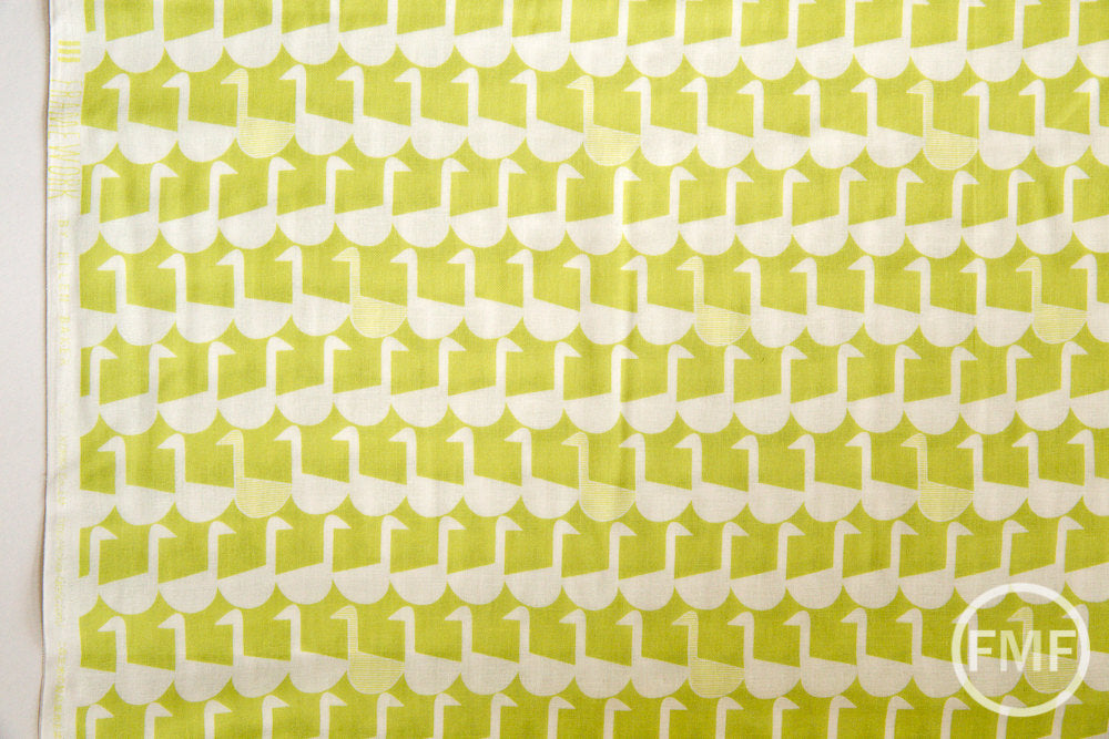 Framework Sitting Geese in Chartreuse, Ellen Baker for Kokka Fabrics, Double Gauze Cotton Fabric, JG-41800-802B