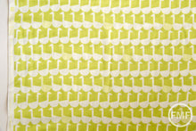 Load image into Gallery viewer, Framework Sitting Geese in Chartreuse, Ellen Baker for Kokka Fabrics, Double Gauze Cotton Fabric, JG-41800-802B
